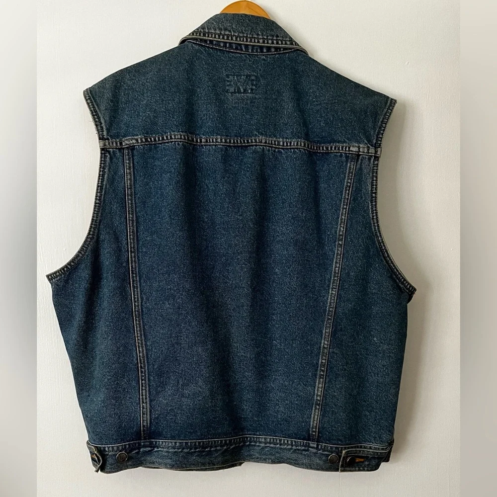 I.O.U. Vintage 80’s Faded Blue Denim Men’s Sleeveless Vest With Collar